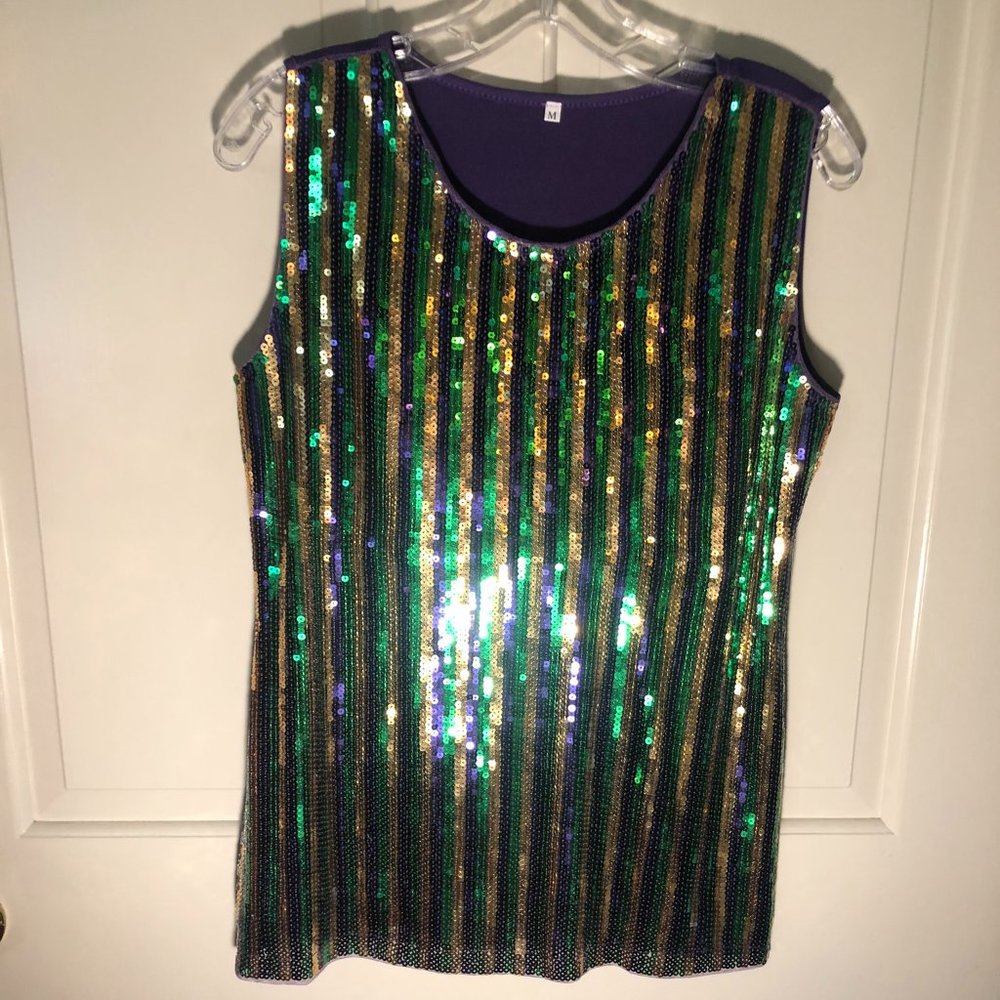 Mardi Gras Striped Sequin Sleeveless Top